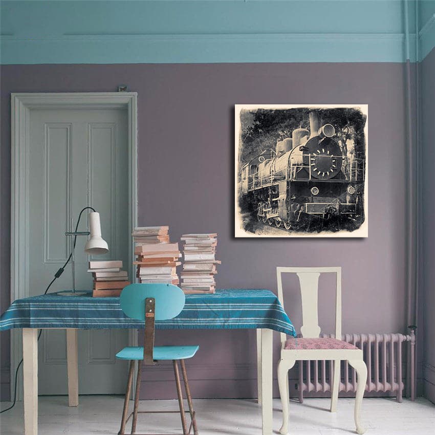 Pine Stretched  Framed 1 Panel - Vintage Train