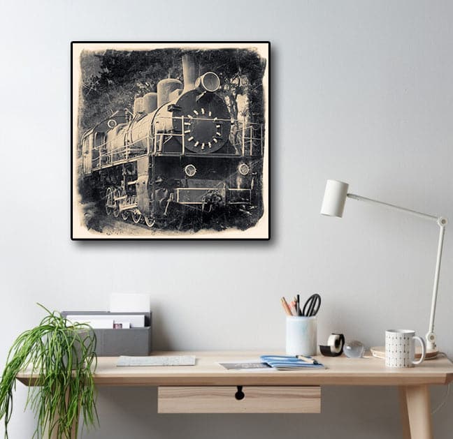 Pine Stretched  Framed 1 Panel - Vintage Train