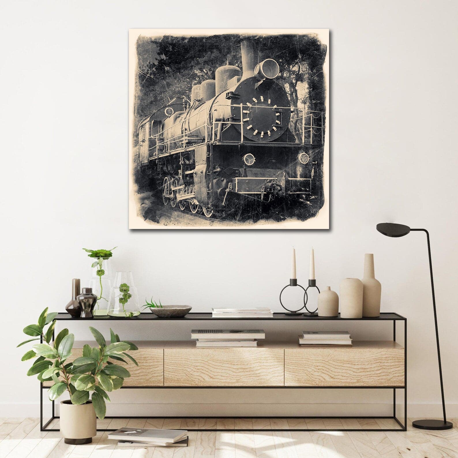 Pine Stretched  Framed 1 Panel - Vintage Train