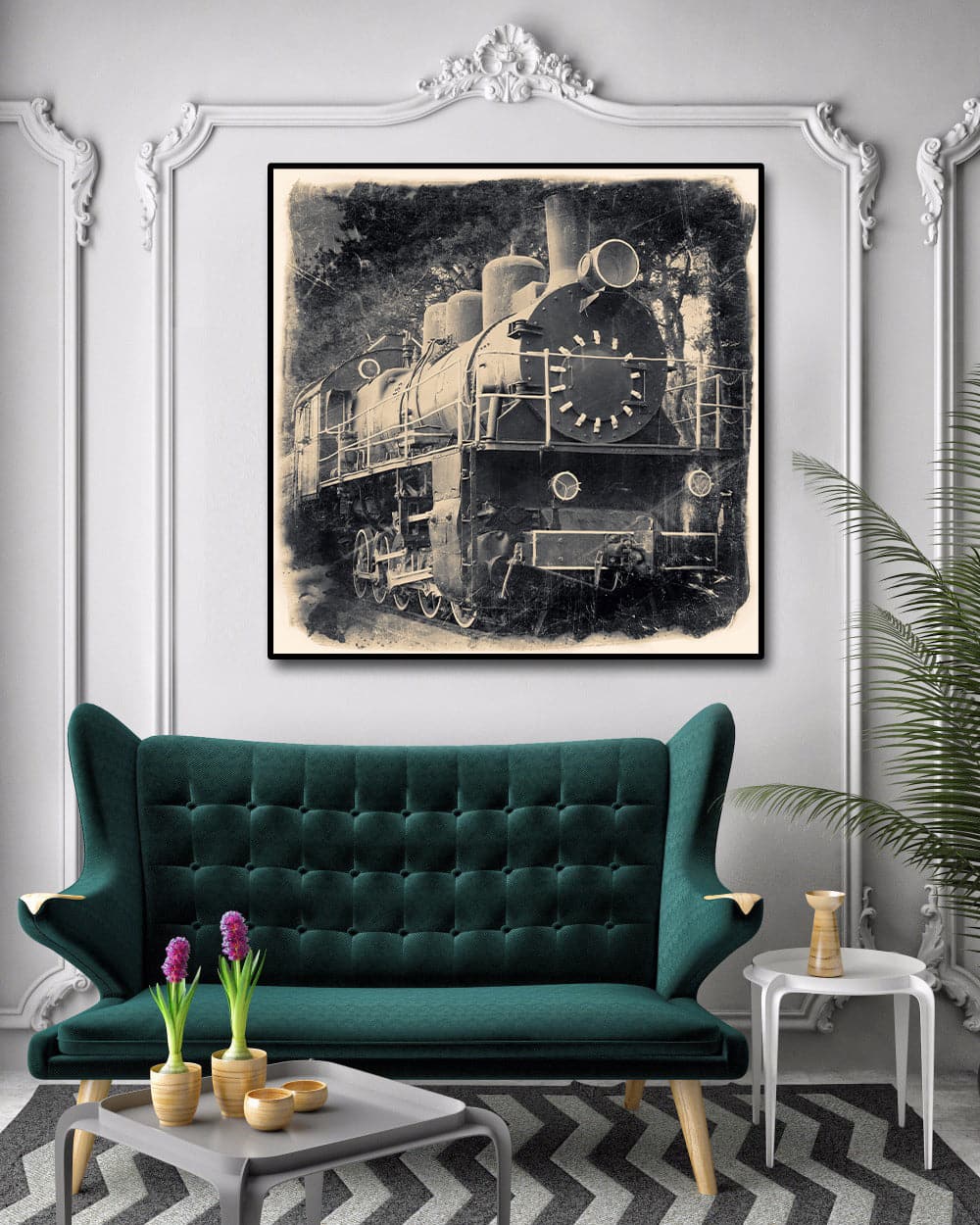 Pine Stretched  Framed 1 Panel - Vintage Train