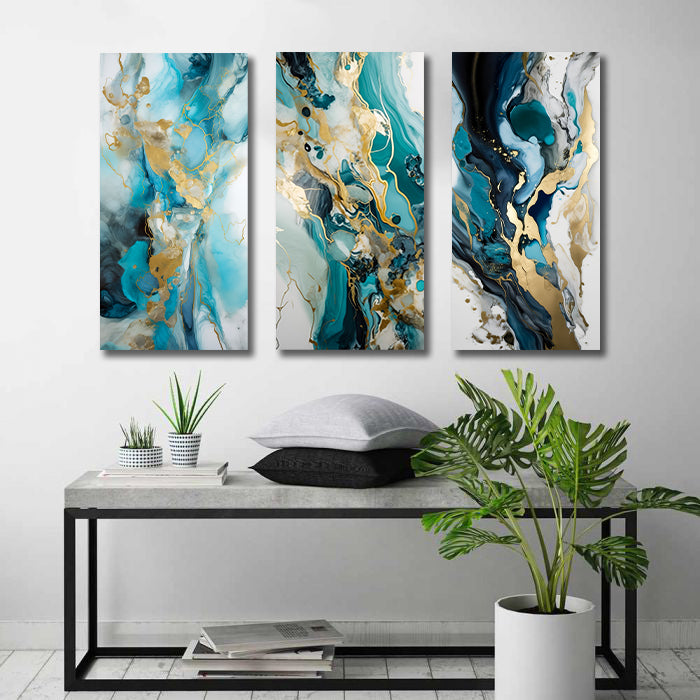 Modern Abstract Canvas Wall Art Print Poster | Home Decor | Stretched 3 Panels - Luxury Abstract Marble Art