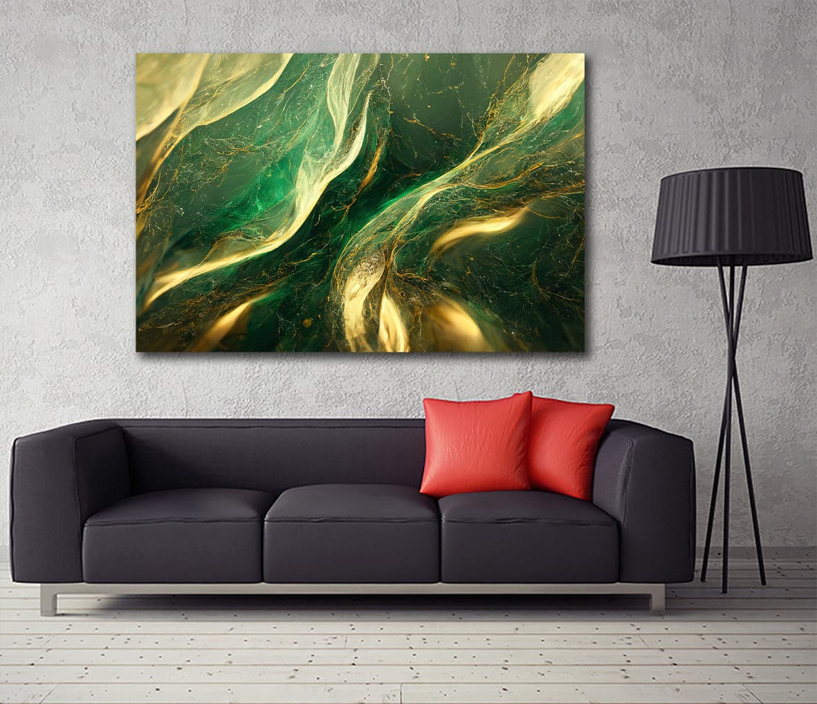 Framed 1 Panel - Abstract - Green and Gold Marble Texture