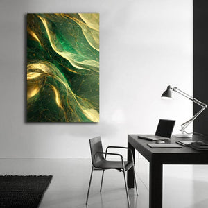 Framed 1 Panel - Abstract - Green and Gold Marble Texture