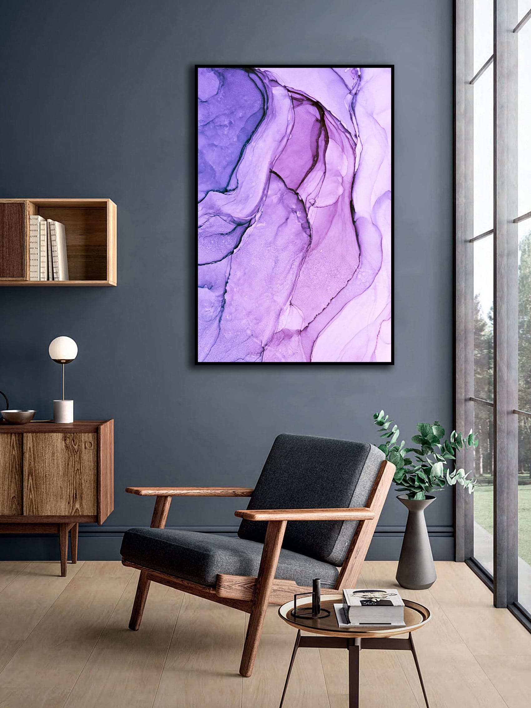 Framed 1 Panel - Luxury Purple Abstract Fluid