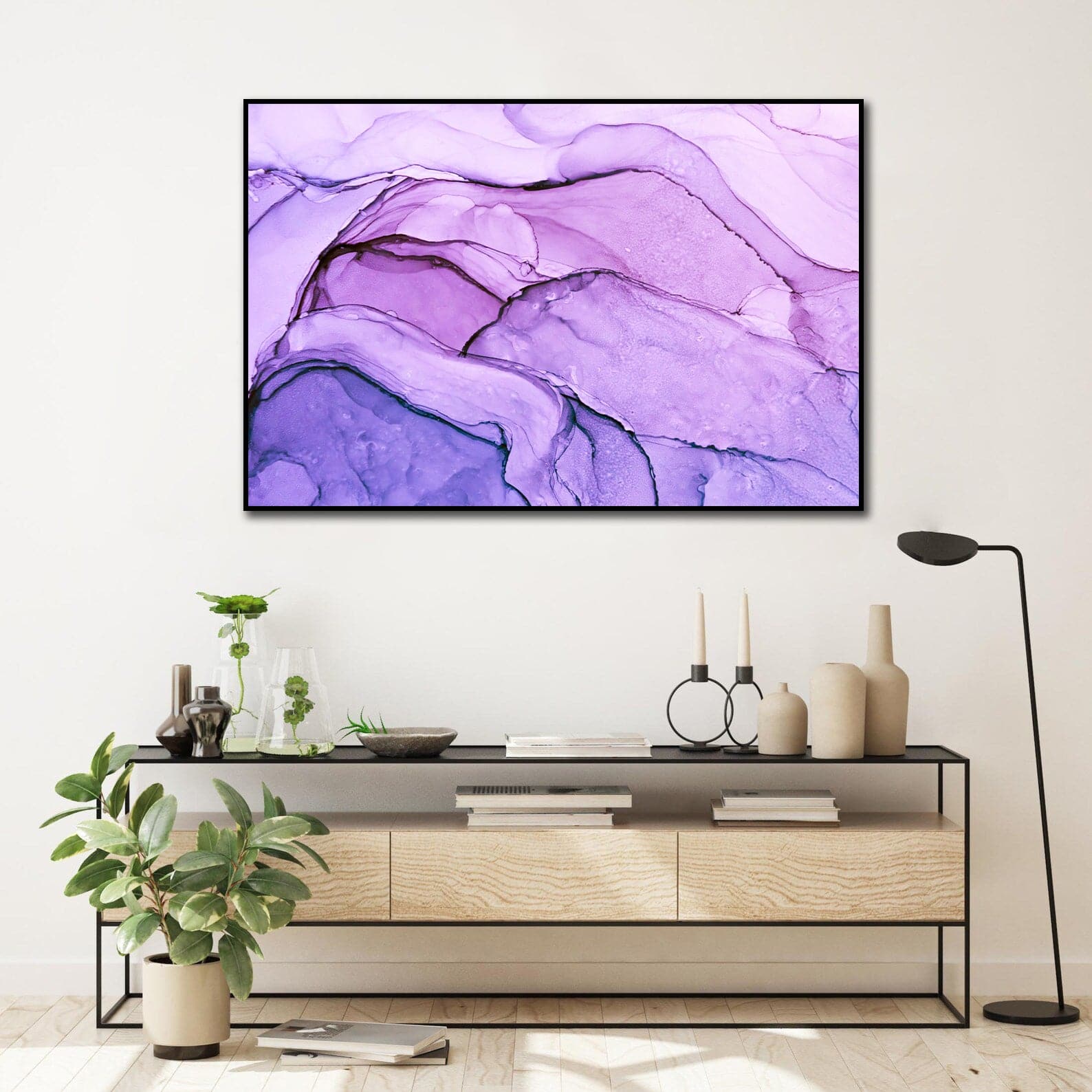 Framed 1 Panel - Luxury Purple Abstract Fluid