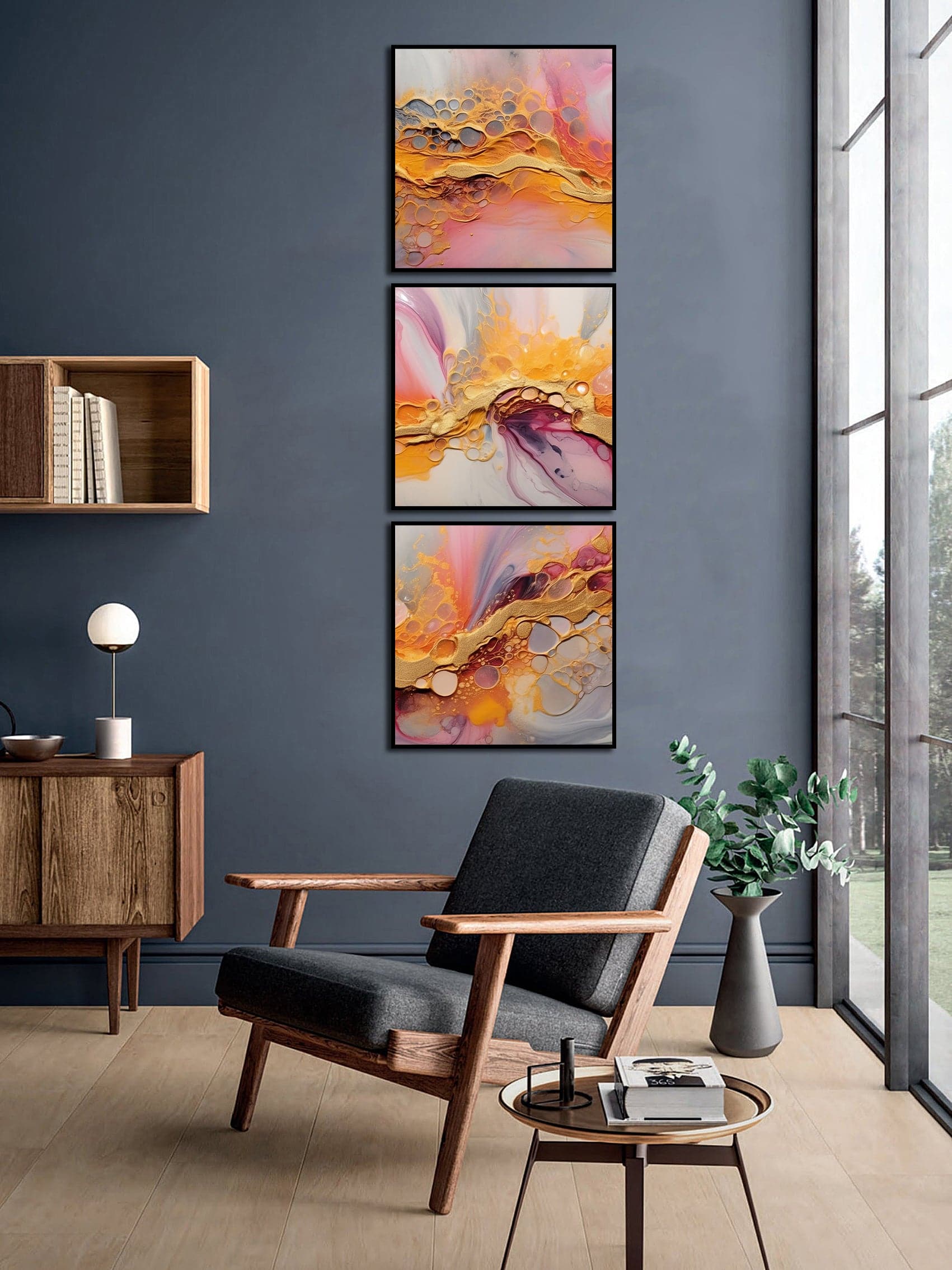 Framed 3 Panels - Natural Luxury Abstract Fluid