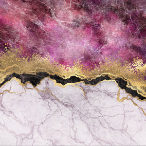 Framed 1 Panel - Abstract - Pink Marble with Veins Stone Texture, Gold Foil and Glitter
