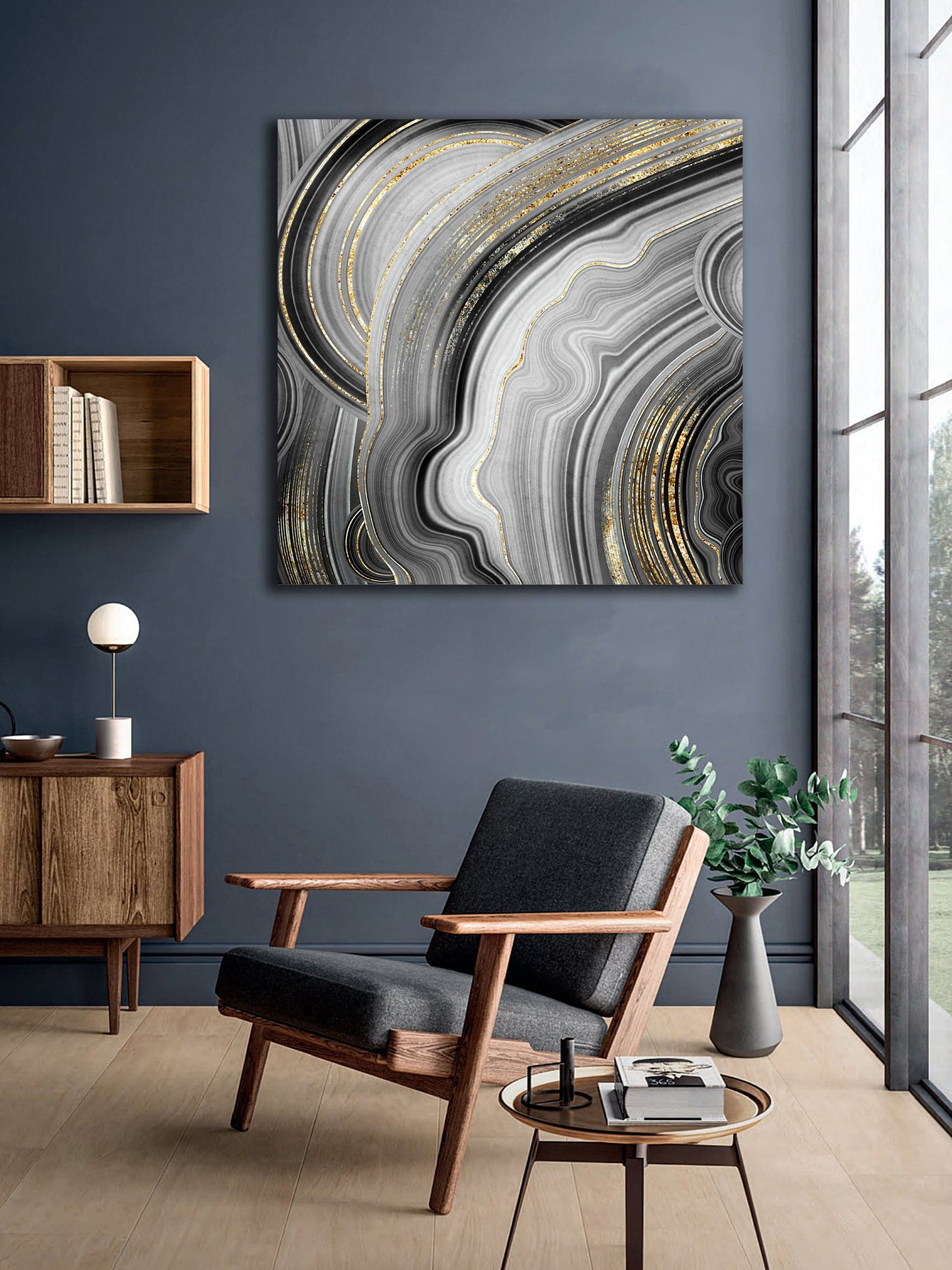 Framed 1 Panel - Stone Texture, Artificial Painted Agate with Gold Veins, Fashion Marbling Art