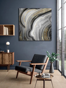 Framed 1 Panel - Stone Texture, Artificial Painted Agate with Gold Veins, Fashion Marbling Art