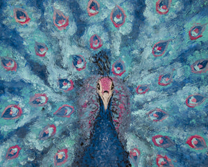 Framed 1 Panel - Portrait of a Blue and Pink Peacock