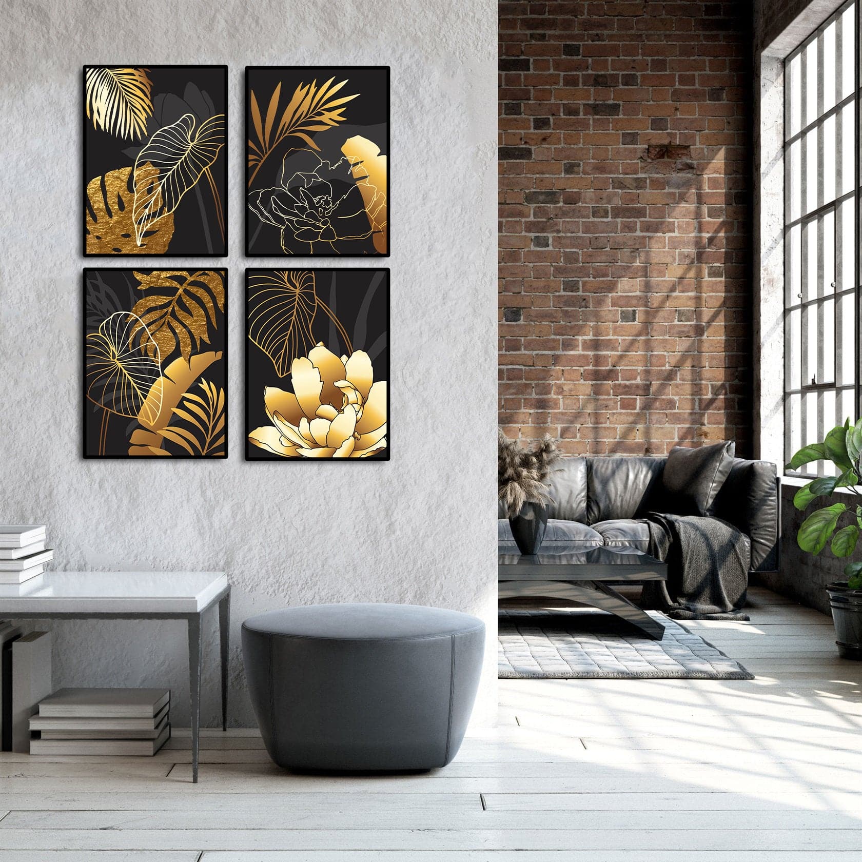 Framed 4 Panels - Luxury Botanical Art Tropical Leaves