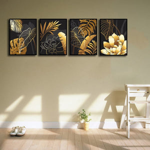 Framed 4 Panels - Luxury Botanical Art Tropical Leaves