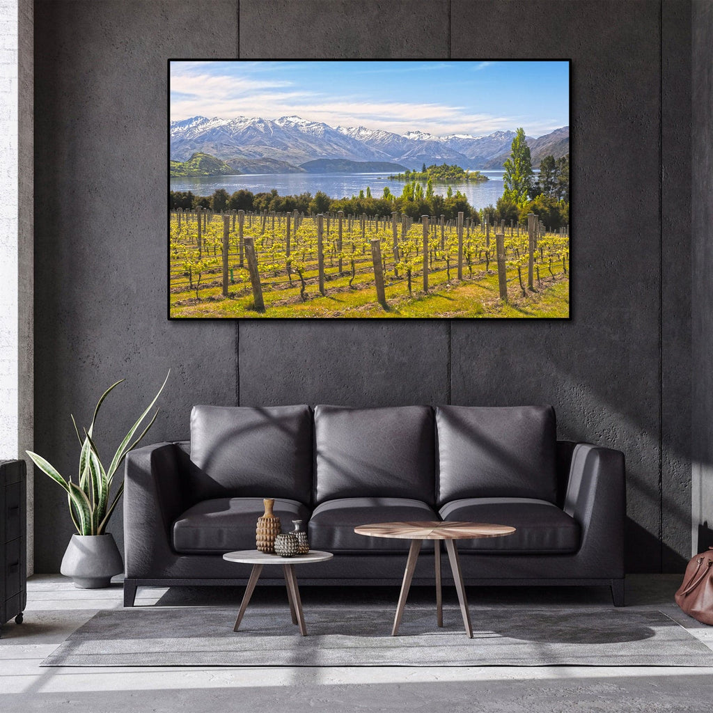 Pine Stretched  Framed 1 Panel - Vineyard on The Lake - New Zealand
