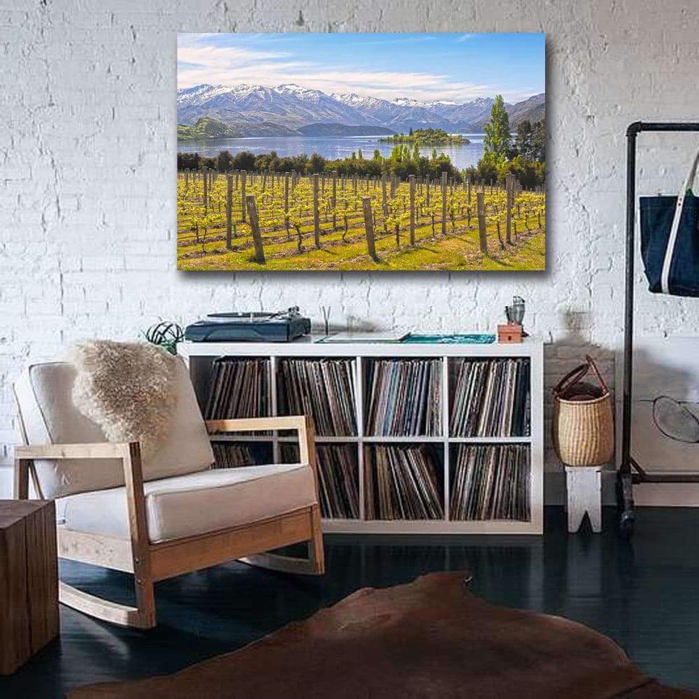 Pine Stretched  Framed 1 Panel - Vineyard on The Lake - New Zealand