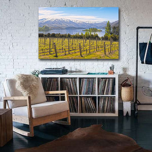 Pine Stretched  Framed 1 Panel - Vineyard on The Lake - New Zealand