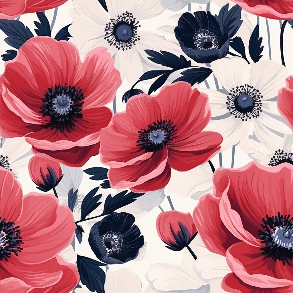 1 Panel - Colorful Flower Poppies Seamless Pattern