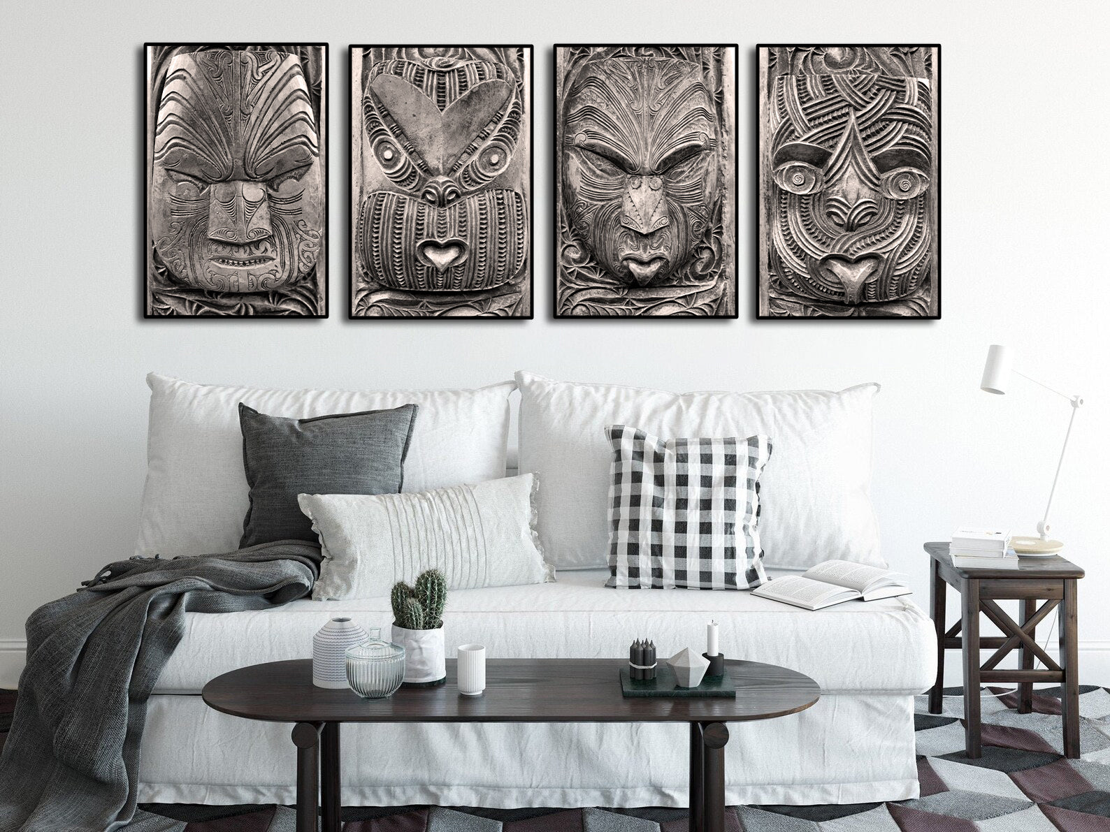 Pine Stretched  Framed 4 Panels - Maori Art