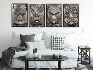 Pine Stretched  Framed 4 Panels - Maori Art