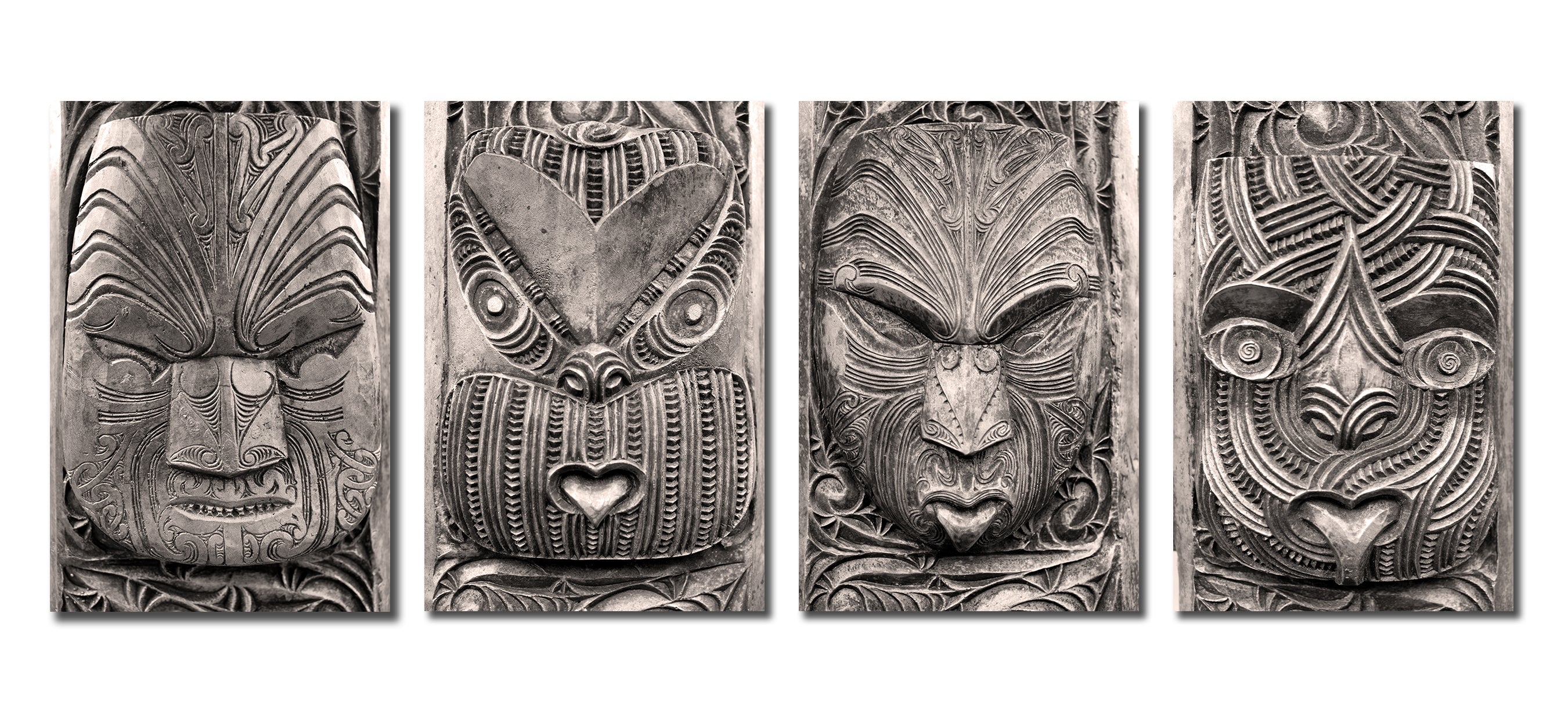Pine Stretched  Framed 4 Panels - Maori Art