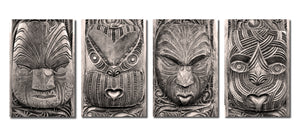 Pine Stretched  Framed 4 Panels - Maori Art
