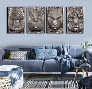 Pine Stretched  Framed 4 Panels - Maori Art