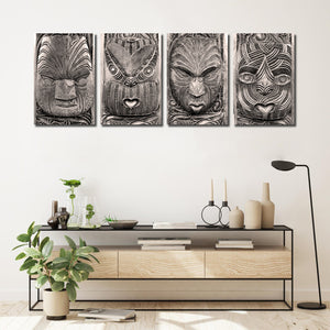 Pine Stretched  Framed 4 Panels - Maori Art