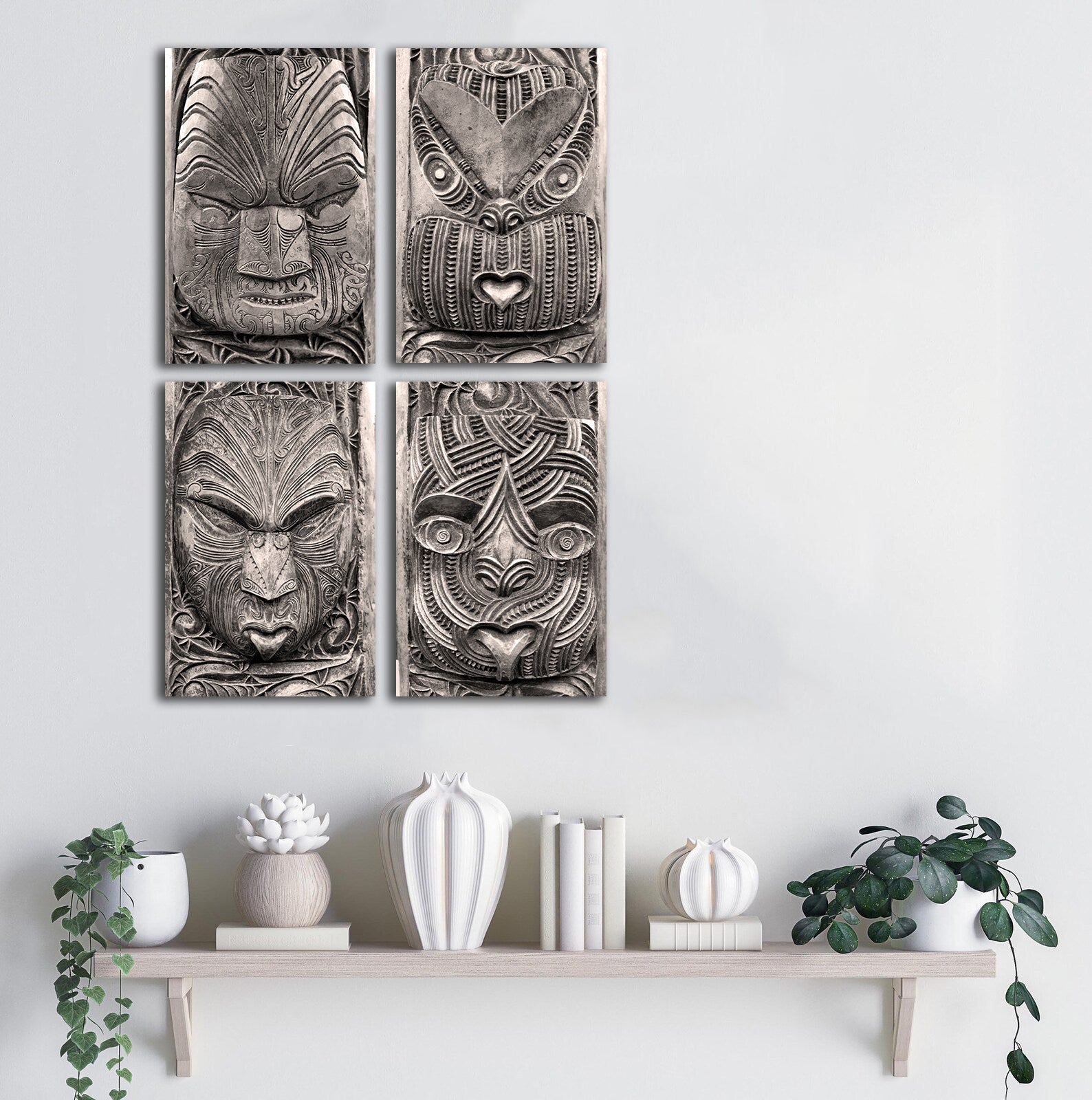 Pine Stretched  Framed 4 Panels - Maori Art