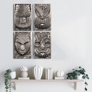 Pine Stretched  Framed 4 Panels - Maori Art