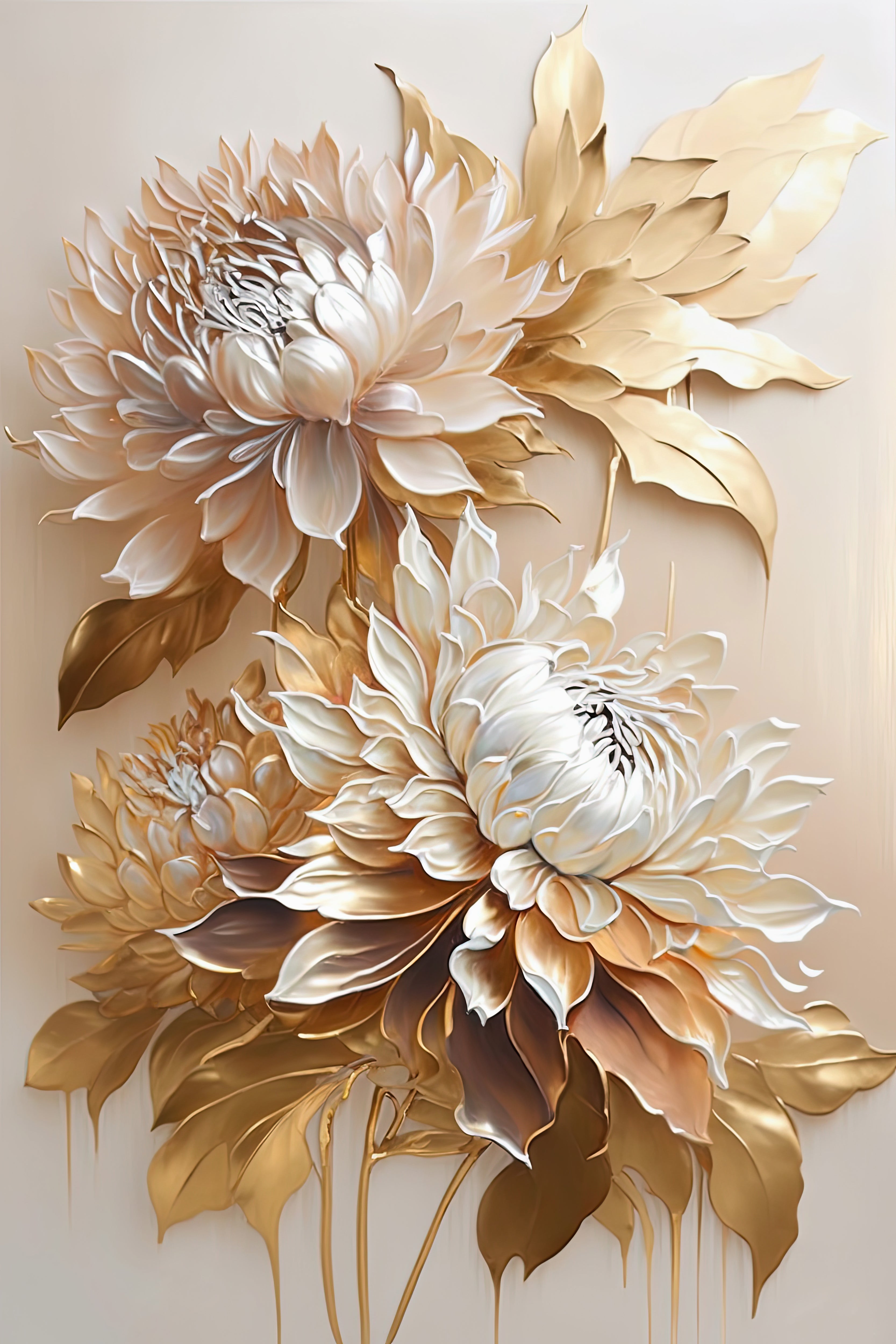 Pine Stretched  Framed 3 Panels - Golden Chrysanthemum