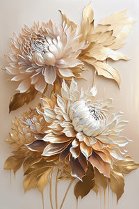 Pine Stretched  Framed 3 Panels - Golden Chrysanthemum
