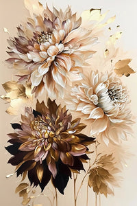 Pine Stretched  Framed 3 Panels - Golden Chrysanthemum