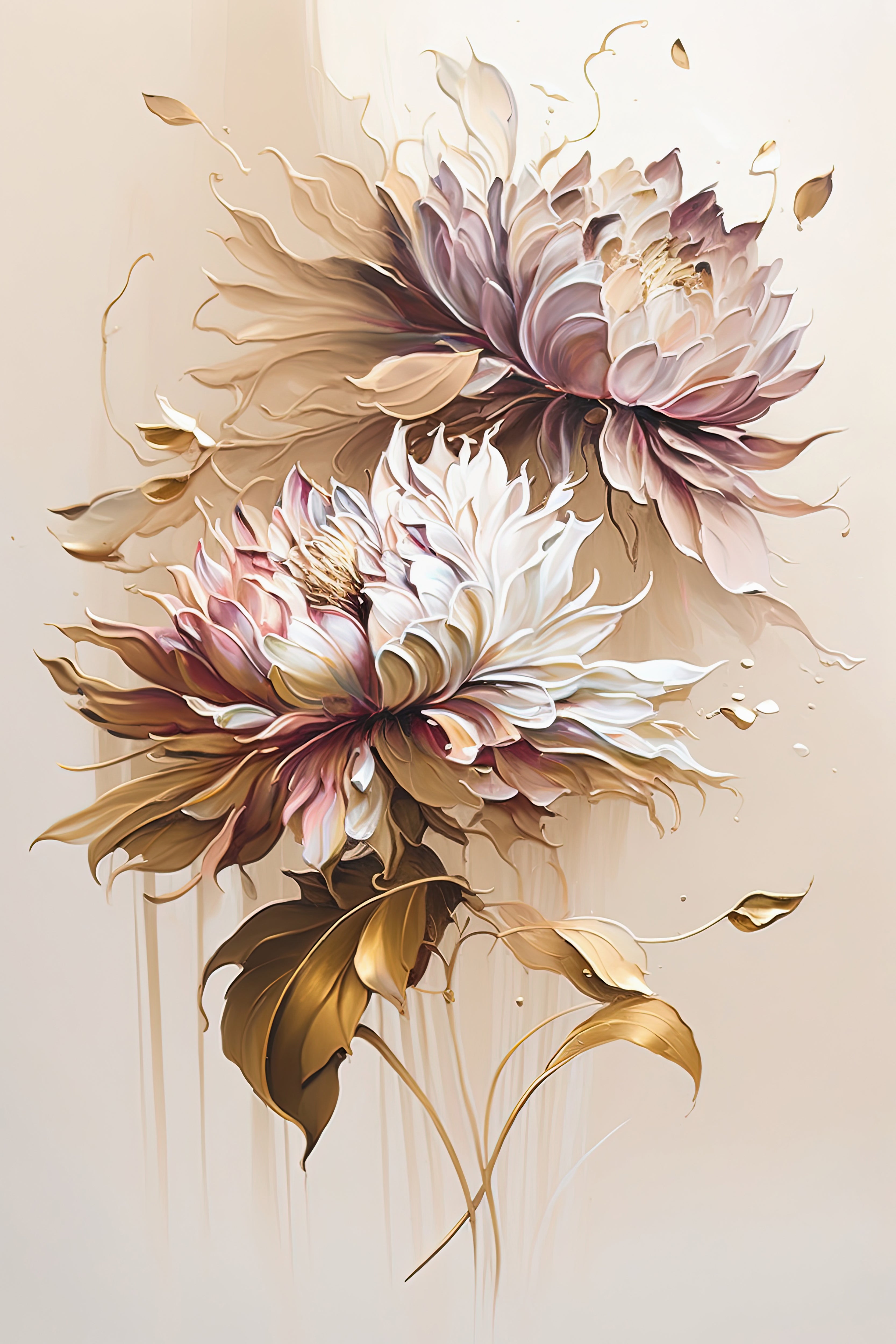 Pine Stretched  Framed 3 Panels - Golden Chrysanthemum