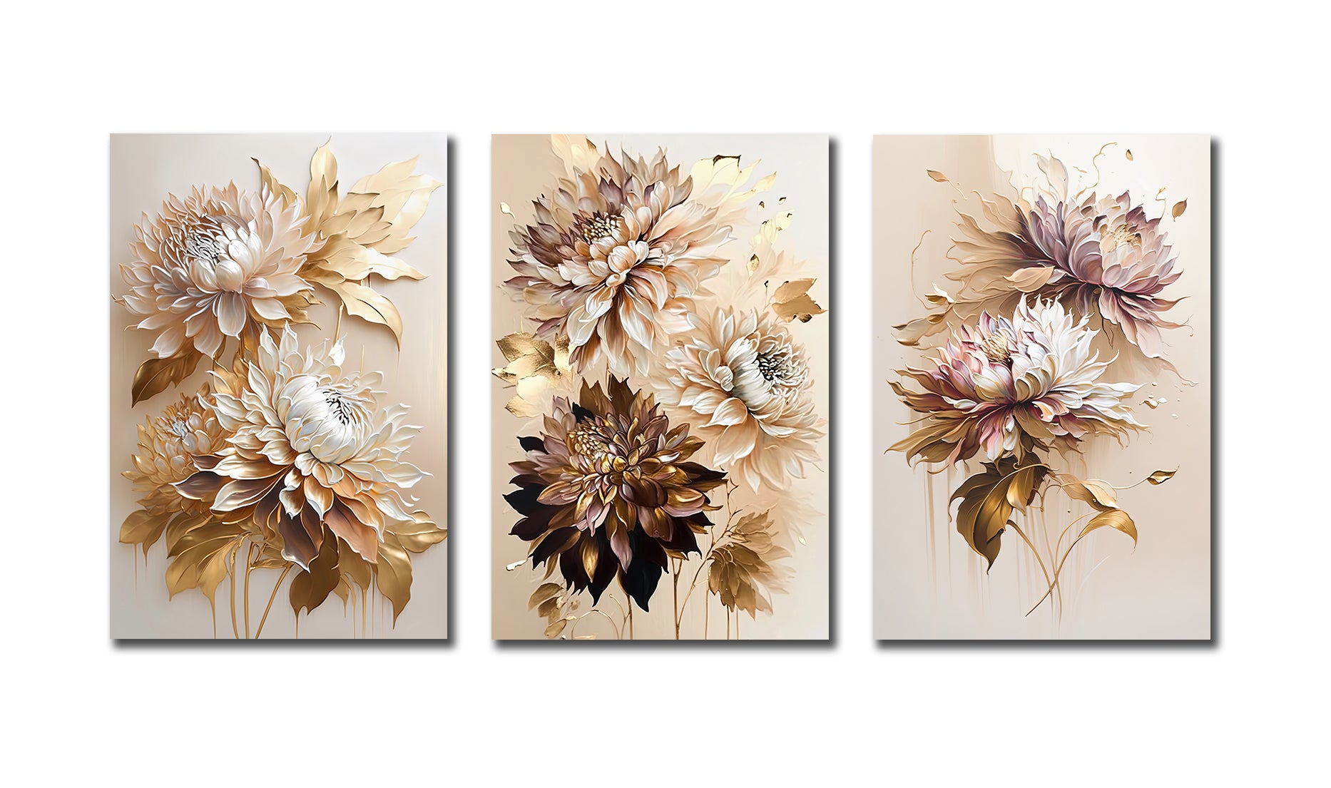 Framed 3 Panels - Golden Chrysanthemum