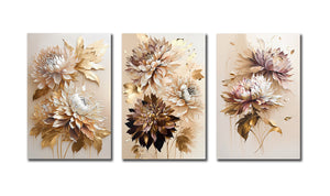 Pine Stretched  Framed 3 Panels - Golden Chrysanthemum