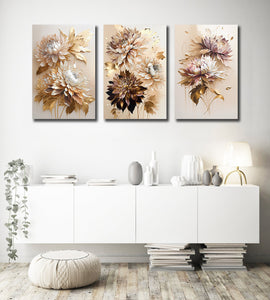 Pine Stretched  Framed 3 Panels - Golden Chrysanthemum
