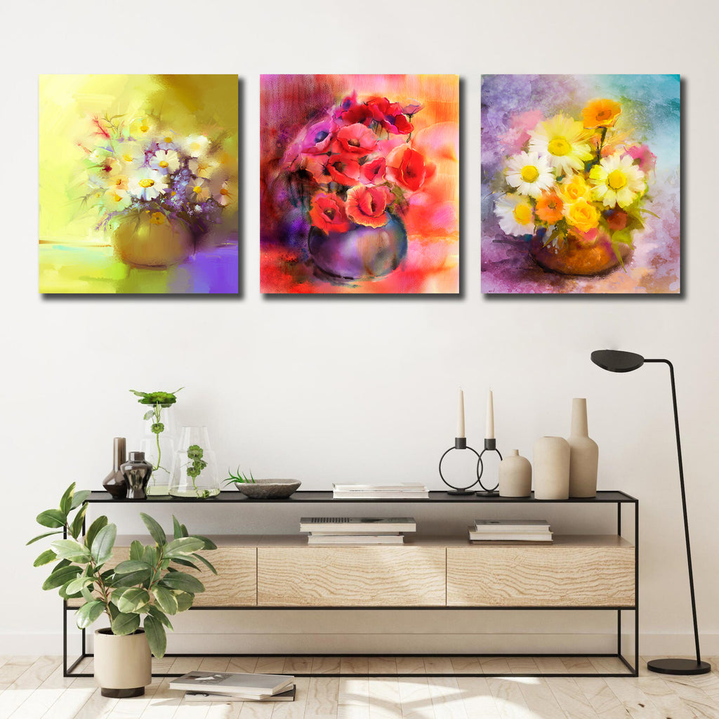 Pine Stretched  Framed 3 Panels - Flowers