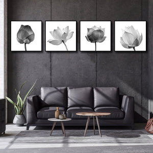 Framed 4 Panels - Isolated Lotus