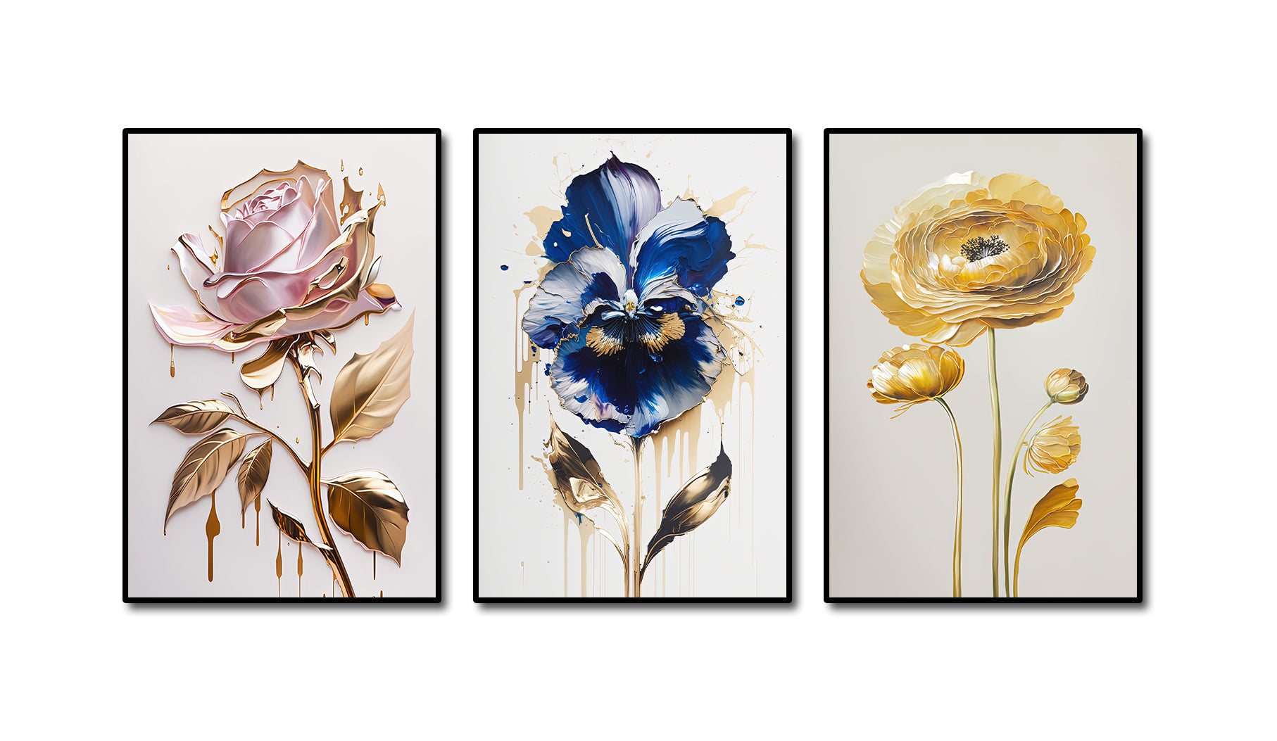 Pine Stretched  Framed 3 Panels - Flowers