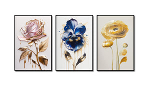 Pine Stretched  Framed 3 Panels - Flowers