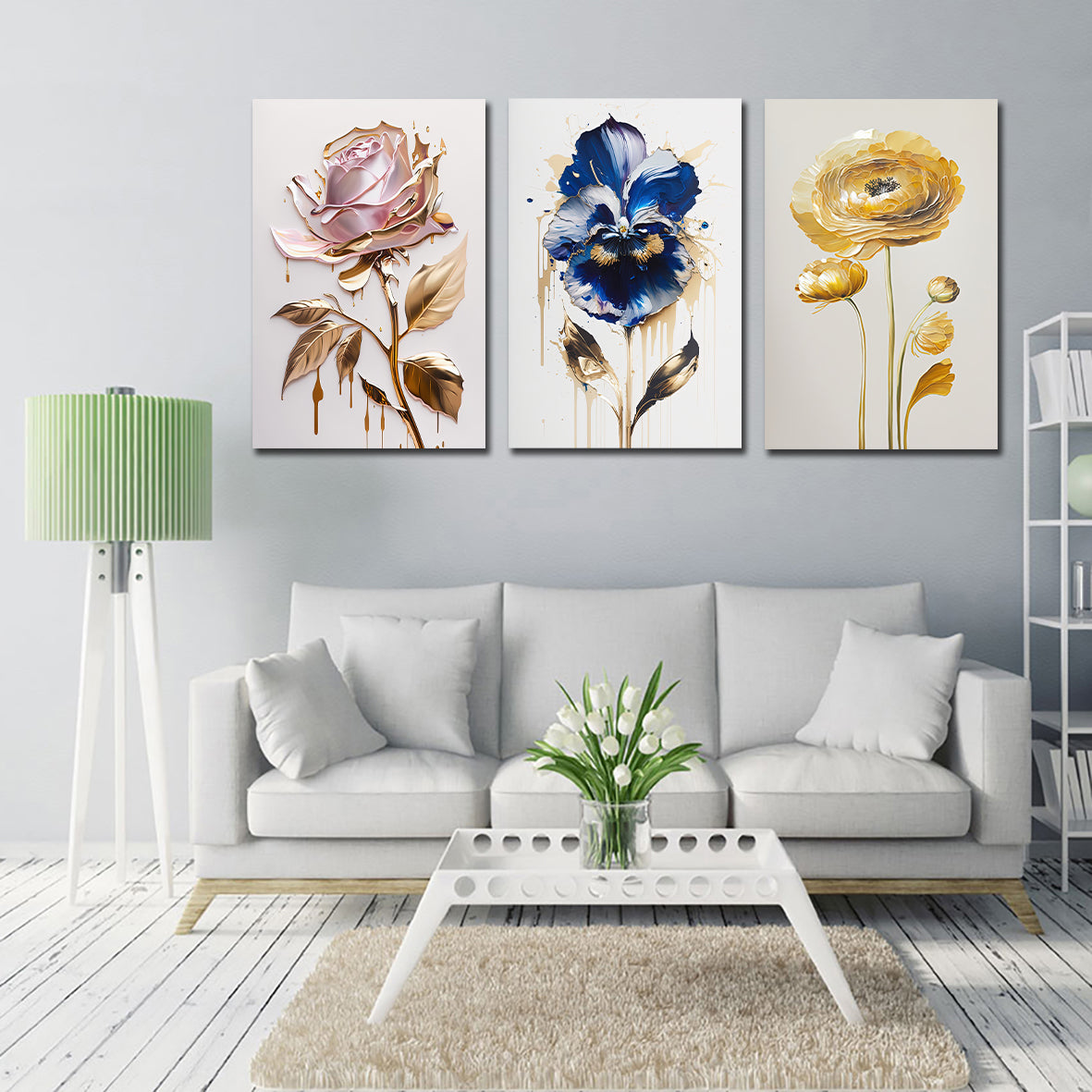 Pine Stretched  Framed 3 Panels - Flowers