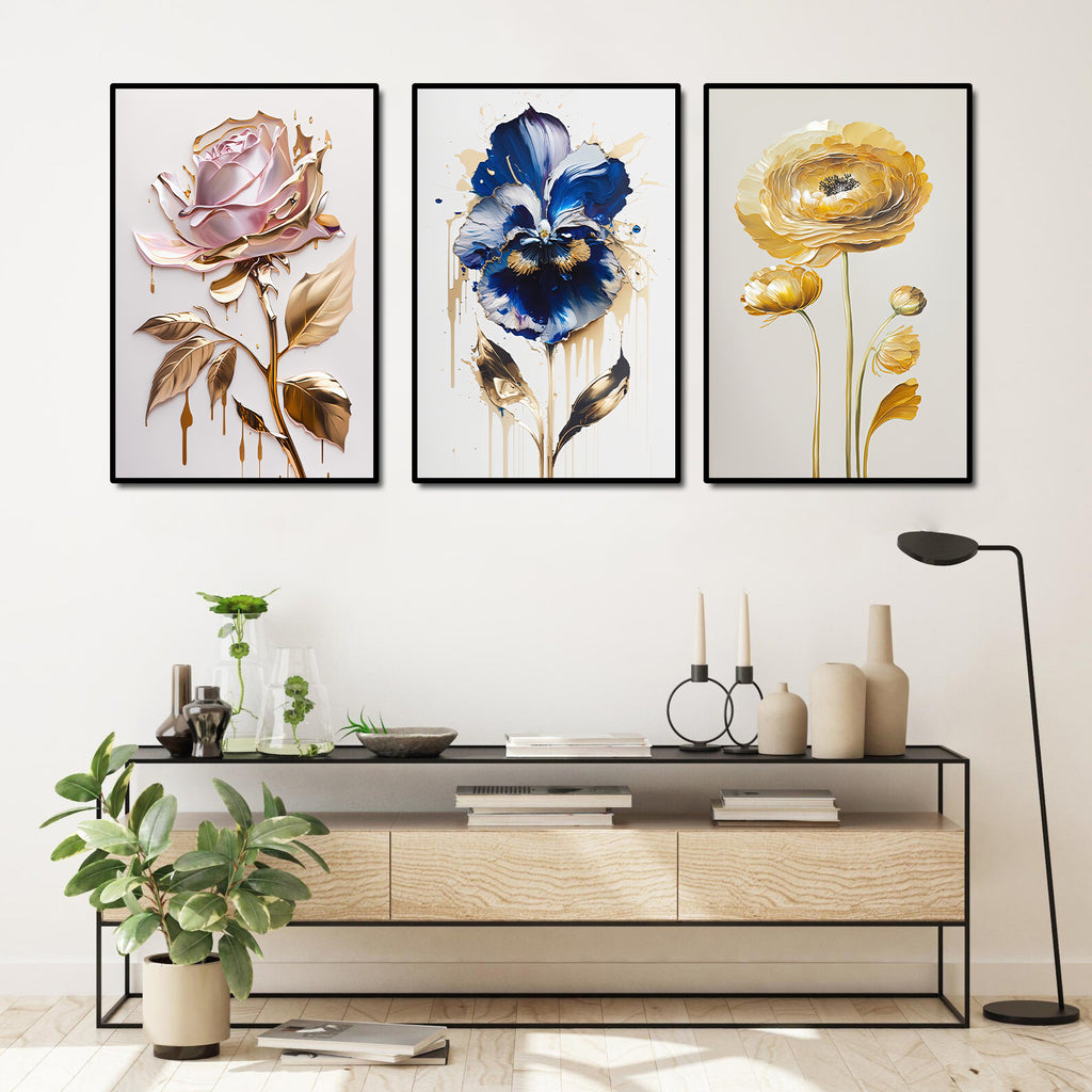 Pine Stretched  Framed 3 Panels - Flowers