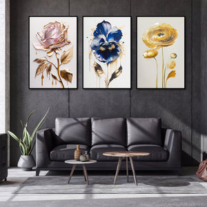 Pine Stretched  Framed 3 Panels - Flowers
