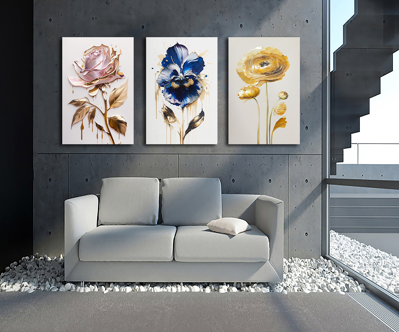 Pine Stretched  Framed 3 Panels - Flowers