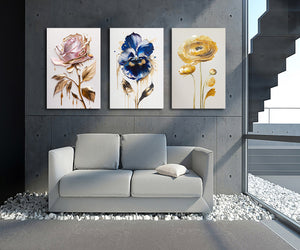 Pine Stretched  Framed 3 Panels - Flowers