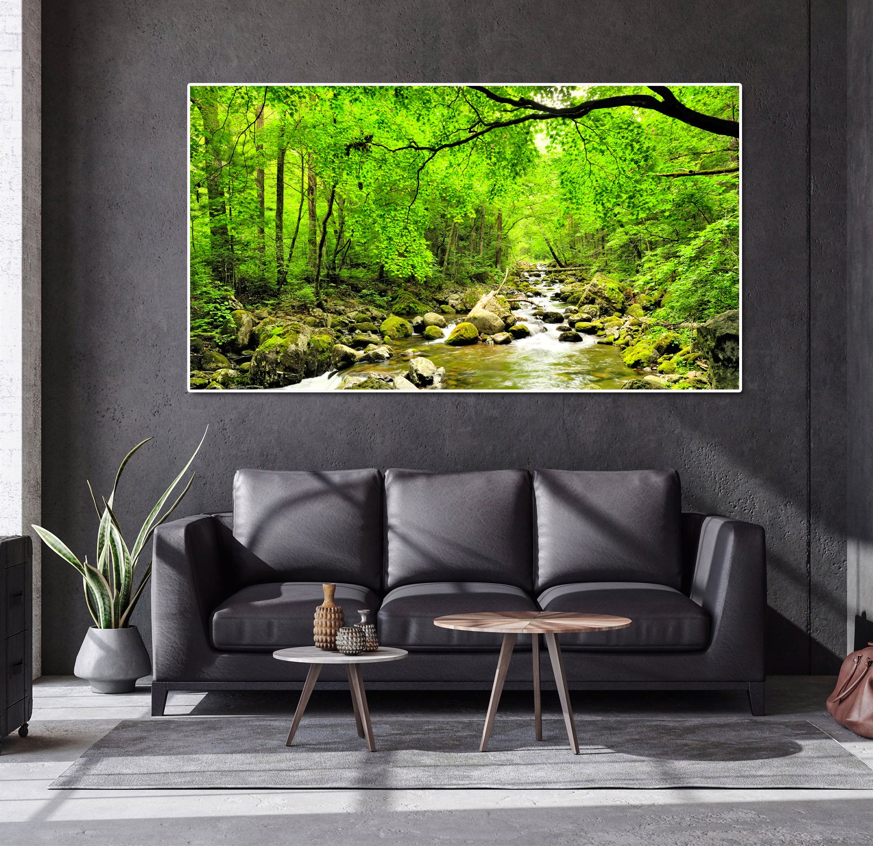 Modern Landscape Canvas Wall Art Print Poster | Home Decor | Stretched 1 Panel - Green
