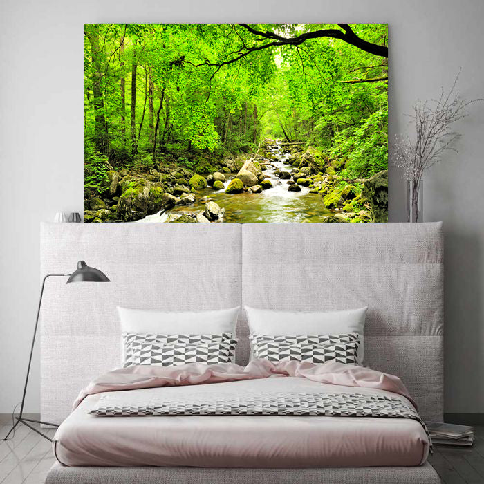 Modern Landscape Canvas Wall Art Print Poster | Home Decor | Stretched 1 Panel - Green