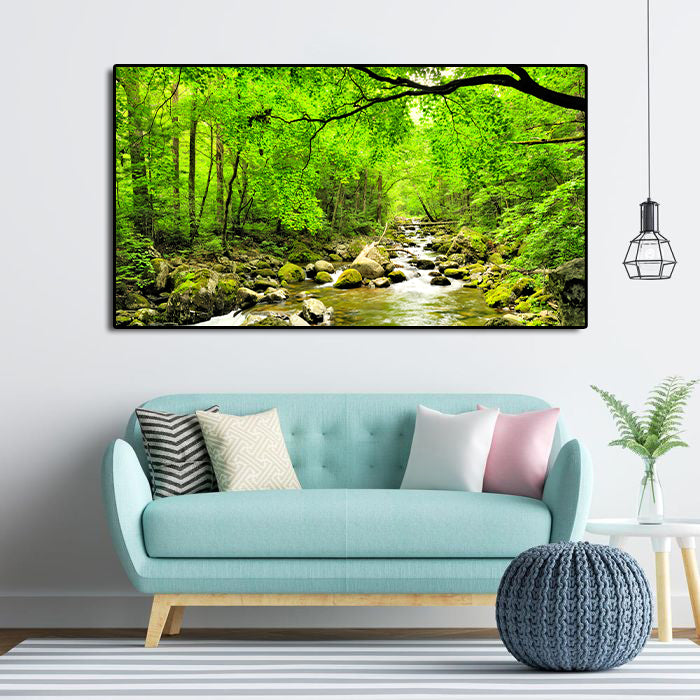 Modern Landscape Canvas Wall Art Print Poster | Home Decor | Stretched 1 Panel - Green