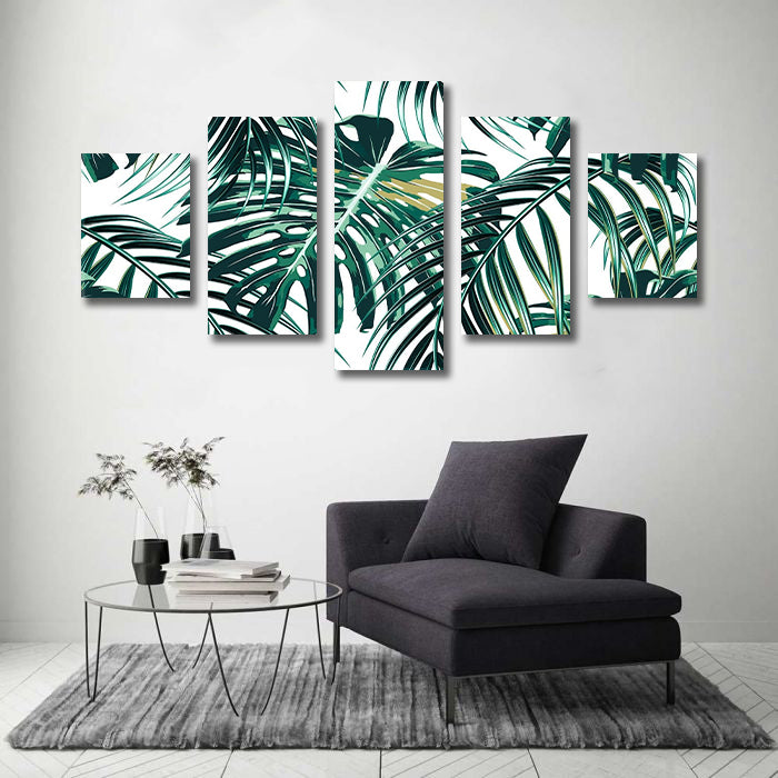 Modern Botanical Canvas Wall Art Print Poster | Home Decor | Stretched 5 Panels - Monstera deliciosa
