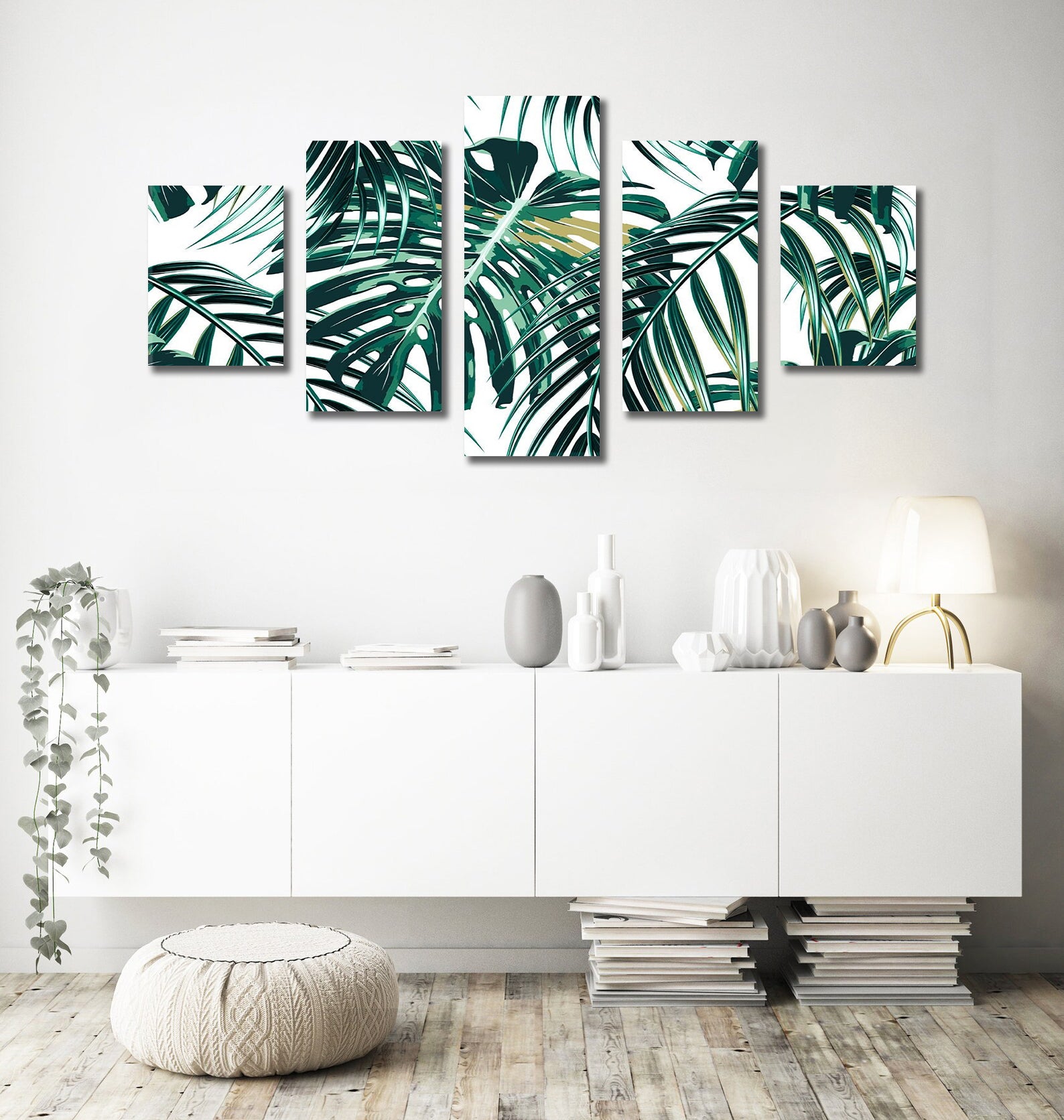 Modern Botanical Canvas Wall Art Print Poster | Home Decor | Stretched 5 Panels - Monstera deliciosa