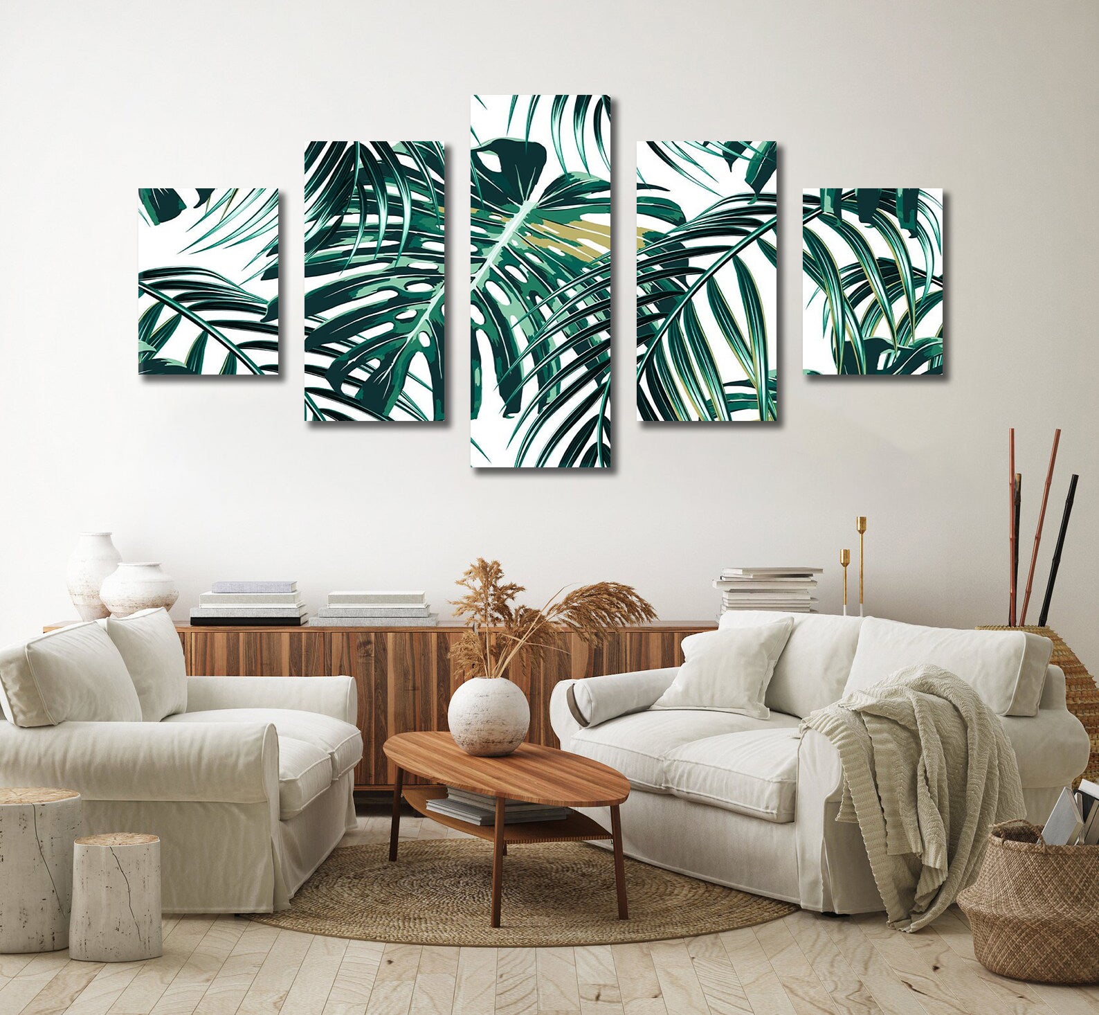 Modern Botanical Canvas Wall Art Print Poster | Home Decor | Stretched 5 Panels - Monstera deliciosa